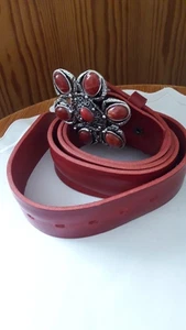 Ledergürtel mit Schmuckschnalle von "Rettungsring", Rot/Koralle - Bild 1 von 4