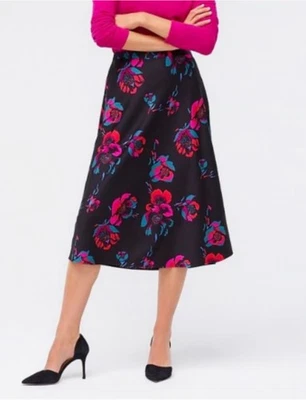 J. CREW Dark Floral Midi Skirt Women S Black Raspberry Cottagecore Elastic Back - Image 1 of 4