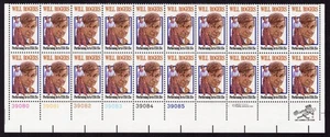 Scott #1801 Will Rogers Plate Block of 20 Stamps - MNH LL - Picture 1 of 1