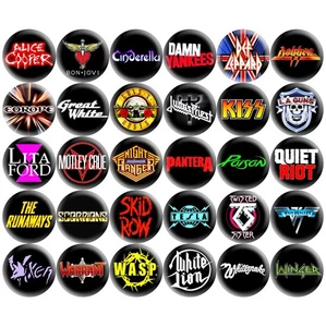 80s Glam Metal Hard Rock 2.25" Pinback Buttons Retro Music Hair Bands 30 Pin Set - Picture 1 of 4