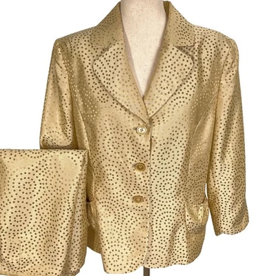 Kasper Skirt Suit Gold Polka Dot Blazer Pants Formal Career Party] - Image 1 of 4