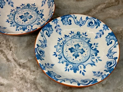 Large Pasta Bowls Yasmine By Certified International. Blue Abstract Set Of 2 New - Image 1 of 4