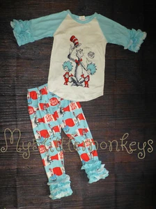 NEW Dr Seuss Cat in the Hat Shirt & Ruffle Leggings Girls Boutique Outfit Set  - Picture 1 of 6