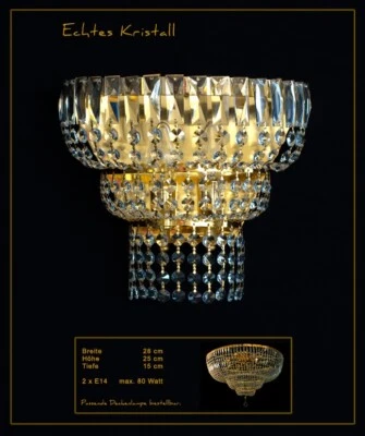 Mezzo Tondo Cristallo Lampada da Parete Oro Con 2 Bruciatori Vere Nuovo - Immagine 1 di 3