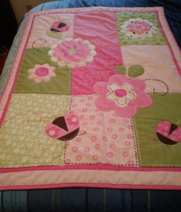 Circo Baby Blanket Quilted Pink Trim Flowers Lady Bugs 41x32 in. Nice Condition - Picture 1 of 9