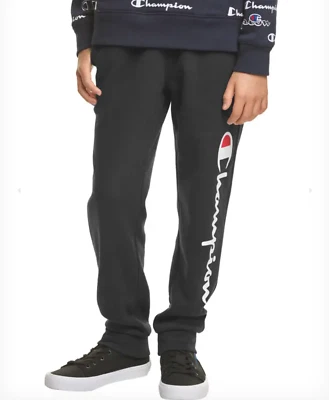 Pantalones de chándal Champion L27622 de vellón negros con escritura para niños talla mediana Foto 1 de 3