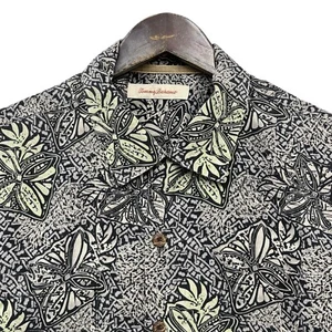Tommy Bahama Men's Sz L Button Front Hawaiian S/S Taupe/Black Aztec Floral Shirt - Picture 1 of 7