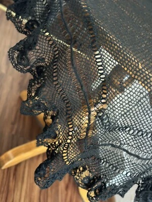 ANTIQUE VICTORIAN WIDOWER’S  BLACK TABLE CLOTH COVER COVERLET TAPESTRY TEXTILE - Image 1 of 4