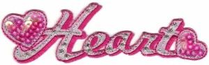 4" Embroidery Iron on Pink Word Hearts Patch with Sequins - Picture 1 of 1