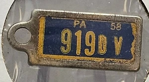 Vintage 1958 Penna DAV Mini License Plate Key Tag "919DV" - Picture 1 of 5