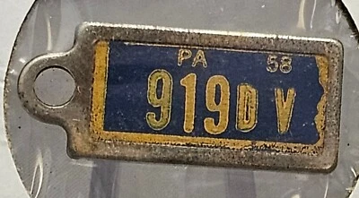 Vintage 1958 Penna DAV Mini License Plate Key Tag "919DV" - Image 1 of 4