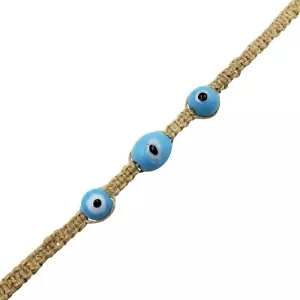 Hemp Choker With Turquoise Blue Evil Eye Glass Beads - Picture 1 of 1