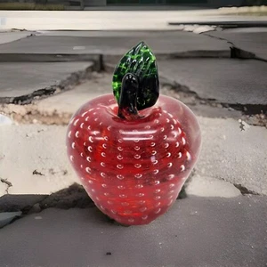 4.5" tall RED controlled bubbles GLASS APPLE ART GLASS UNIQUE PAPERWEIGHT... - Picture 1 of 8