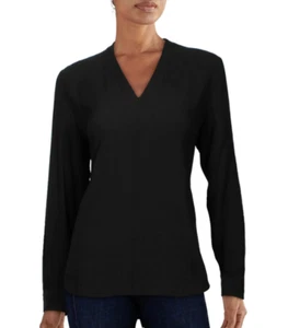 Eileen Fisher Silk Crepe V-Neck HI-Low Blouse Black XS NWT $278 - Picture 1 of 3