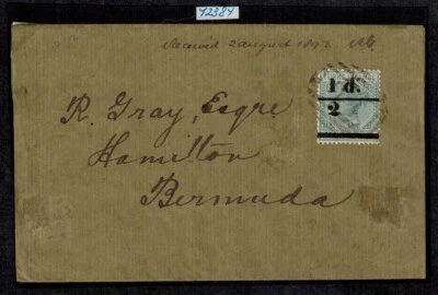 Turks and Caicos Cover 1893 Provisional 1/2d on 4d Grey to Bermuda SG 67 w/RPSL - Image 1 of 4
