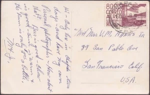Mexico Postcard Posted Airmail to the US 80 Cents Maroon Pictorial Airmail Stamp - Picture 1 of 2