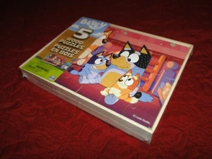 NUEVO Puzzles de madera Bluey 5 con caja de almacenamiento de madera. AZUL SELLADO - Imagen 1 de 5
