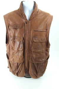 Giacca Banana Republic vintage uomo L gilet pelle marrone safari utilità foto - Foto 1 di 16