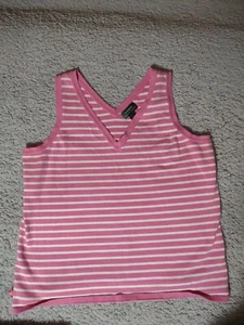 Suéter sin mangas Polo Ralph Lauren blanco y rosa a rayas XL sin mangas cuello en V - Imagen 1 de 15