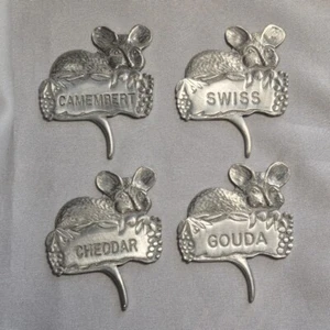 charcuterie board Cheese Markers Shaped Like Mice Set of 4 Gouda Cheddar Swiss - Picture 1 of 7