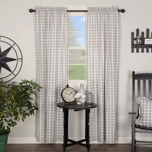 Annie Buffalo Grey Check PANEL Set Country 84" CURTAINS Primitive Cottage - Picture 1 of 4