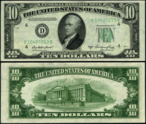 FR. 2011 D $10 1950-A Federal Reserve Note Cleveland D-B Block Gem CU - Picture 1 of 3