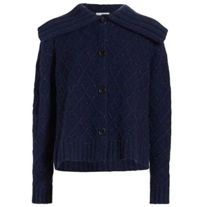 Suéter cárdigan recortado de cachemira CO en azul marino moteado talla pequeña S — $1,195 - Imagen 1 de 4