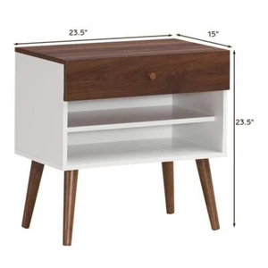 Costway Nightstands 23.5" H X 23.5" W, 1-Drawer Walnut Rectangle Wood Set of 2 - Picture 1 of 7