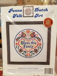 Bless this Family Kreuzstich-Set PENNA HOLLÄNDISCHE VOLKSKUNST Glückssymbole NEU - Bild 1 von 5