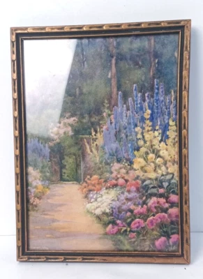 Antiguo inodoro Pilkington acuarela estampado 8" x 11" flor jardín camino Foto 1 de 4