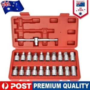 21pc 3/8 Oil Drain Sump Plug Key Socket Set Axel Removal Spanner Wrench Tool Kit - Picture 1 of 10