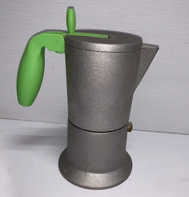 IKEA Tea Pot Silver Metal Green Handle Inner Strainer Brewer 8 Inch - Image 1 of 4