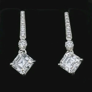 6 Ct Treated Certified Off White Diamond Solitaire Dangler Earrings, 925 Silver - Picture 1 of 8