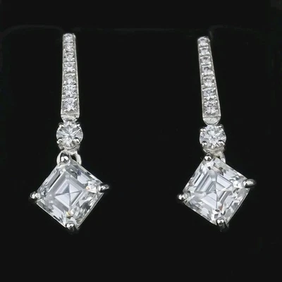 6 Ct Treated Certified Off White Diamond Solitaire Dangler Earrings, 925 Silver - Image 1 of 4