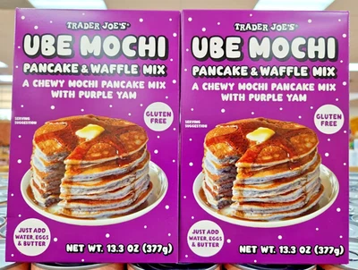 Mezcla de panqueques y gofres Trader Joe's UBE Mochi sin gluten 13,3 oz 377 g (2 cajas) Foto 1 de 2