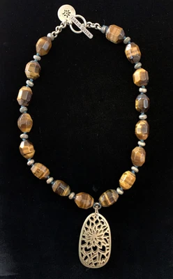 SIGRID OLSEN Grueso Ojo de Tigre Piedra con Collar Colgante Extraíble Tono Dorado Foto 1 de 4