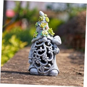 Gnome Garden Statues,Resin Solar Outdoor Figurine Lights,Handmade Grey-gnome - Picture 1 of 8
