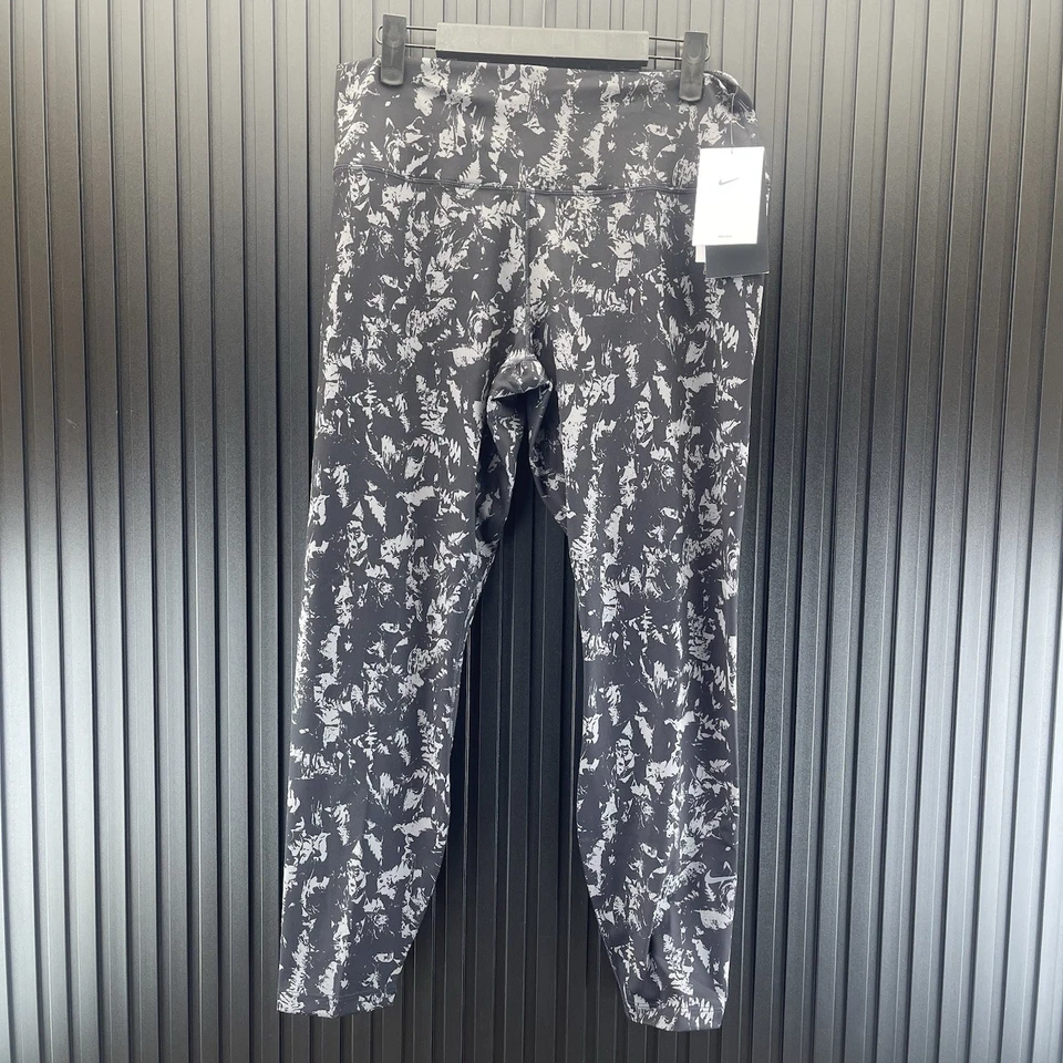 Nike One Womens High Rise 7/8 Printed Leggings Black Gray Size S FZ3229-010