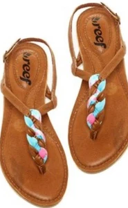Reef Womens Size 7 Mayan Sunlight Brown Buckle Leather T Strap Sandals India - Picture 1 of 6
