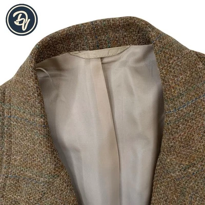 1980's 44 R J. Press X Harris Tweed Light Brown Striped Knit Blazer Made USA - Image 1 of 4