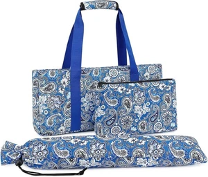 Mahjong Carry Tote Bag Blue Paisley w/Tile Bag +Rack Sleeve Drawstring Mah Jongg - Picture 1 of 9