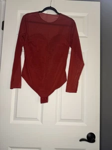 Popilush Long Sleeve Bodysuit Mesh Xxl Red New Without Tags  - Picture 1 of 2