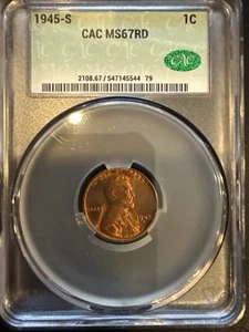 1945-S CAC MS67RD Lincoln Wheat Cent - Picture 1 of 7