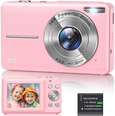 1080P 44MP Digital Camera, FHD Compact Cam with 16X Zoom, 2.4" Screen, Vlogging - Image 1 of 4