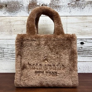 Kate Spade Brown Faux Fur Tote Bag Purse Logo Crossbody Purse K1861 Shearling - Picture 1 of 24