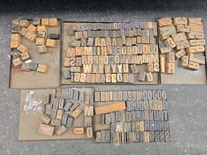 VTG Antique Lot of Letterpress Letters Symbols Wood Type Printers Block - Picture 1 of 9
