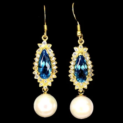 Pendientes de plata de ley 925 pera topacio Londres 14x6 mm perlas piedras preciosas joyería Foto 1 de 4