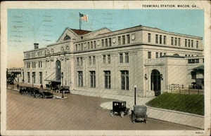 Postal de Macon, estación terminal GA, estación de tren 1928 Bibb County Georgia - Imagen 1 de 2