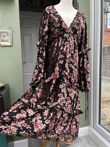 Size 12 14 16 ASOS Velvet Burnout Dress Midi Occasion Oversized Relaxed New boho - Picture 1 of 24