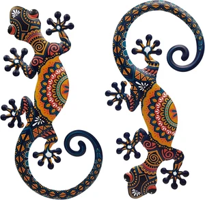 Metal Lizard Gecko Wall Art - 2 Pack 15 Inch Metal Wall Decor, Lizard Outdoor Ha - Picture 1 of 12